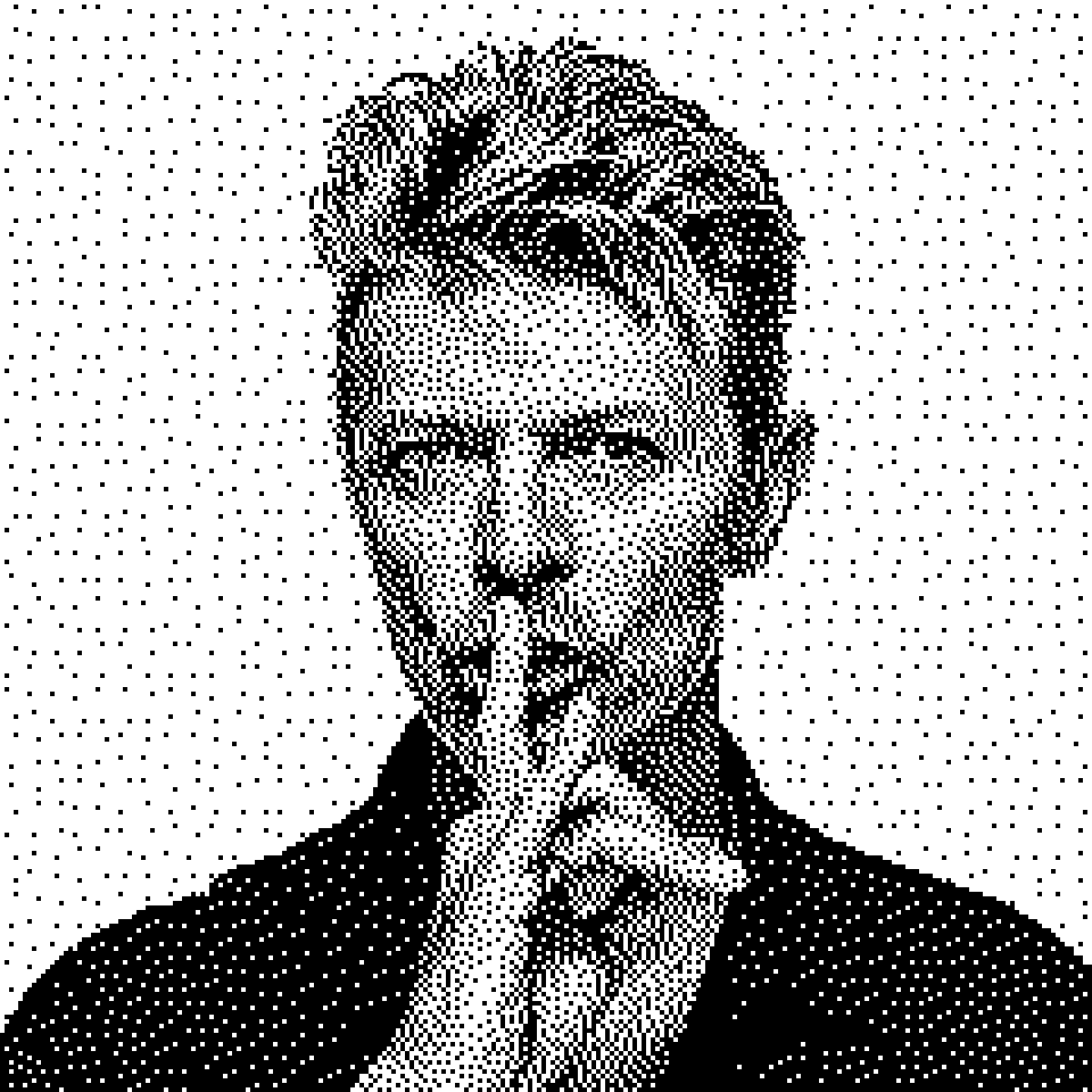 Cleared pixel portrait with a hush gesture